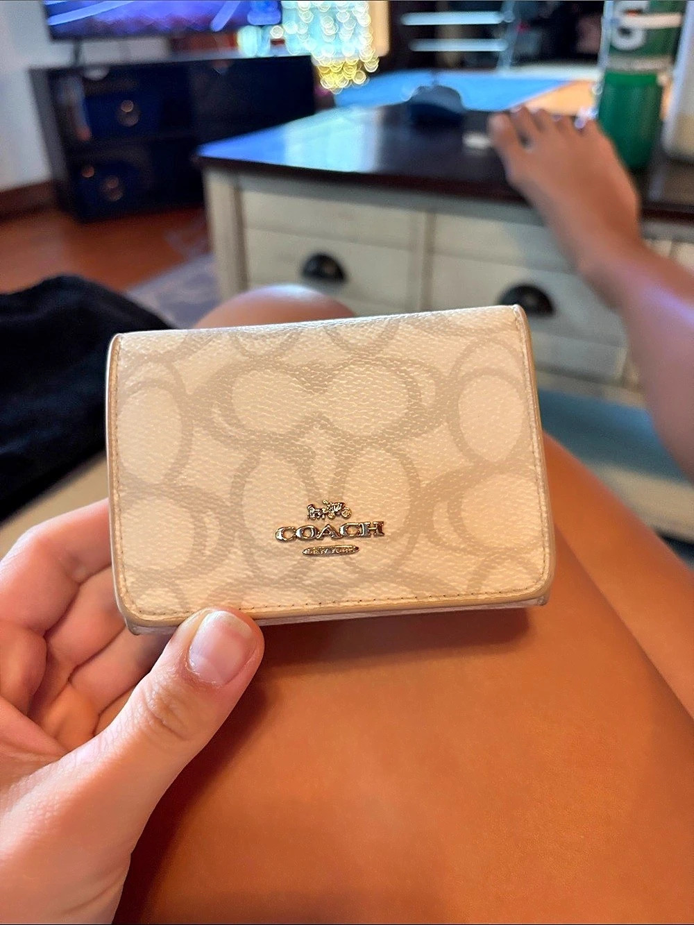 Coach Signature Small Trifold Wallet in Beige